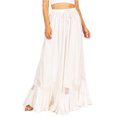 thumbnail image 1 of Sakkas Ivy Second Women's Maxi Boho Elastic Waist Embroidered A Line Long Skirt - White - One Size, 1 of 5