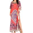 thumbnail image 1 of Sakkas Jabari Women's Maxi Short Sleeve Long Beach Kaftan Dress Boho Loose Gown - TRR1-Red - One Size, 1 of 5
