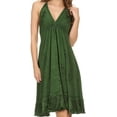 thumbnail image 1 of Sakkas Jia Stonewashed Embroidered Handkerchief Hem Halter Dress With Beads - Dark Green - 1X/2X, 1 of 4