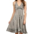 thumbnail image 1 of Sakkas Jia Stonewashed Embroidered Handkerchief Hem Halter Dress With Beads - Grey - 1X/2X, 1 of 4