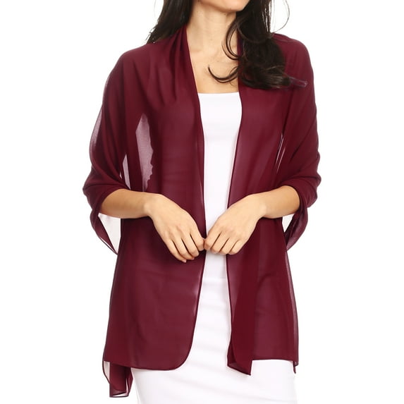 Sakkas Jona Women Soft Sheer Chiffon Bridal Wedding Evening Scarf Shawl Wrap Stole - Burgundy - 7029