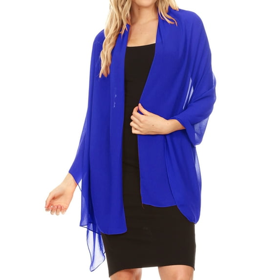 Sakkas Jona Women Soft Sheer Chiffon Bridal Wedding Evening Scarf Shawl Wrap Stole - Royal Blue - 7029