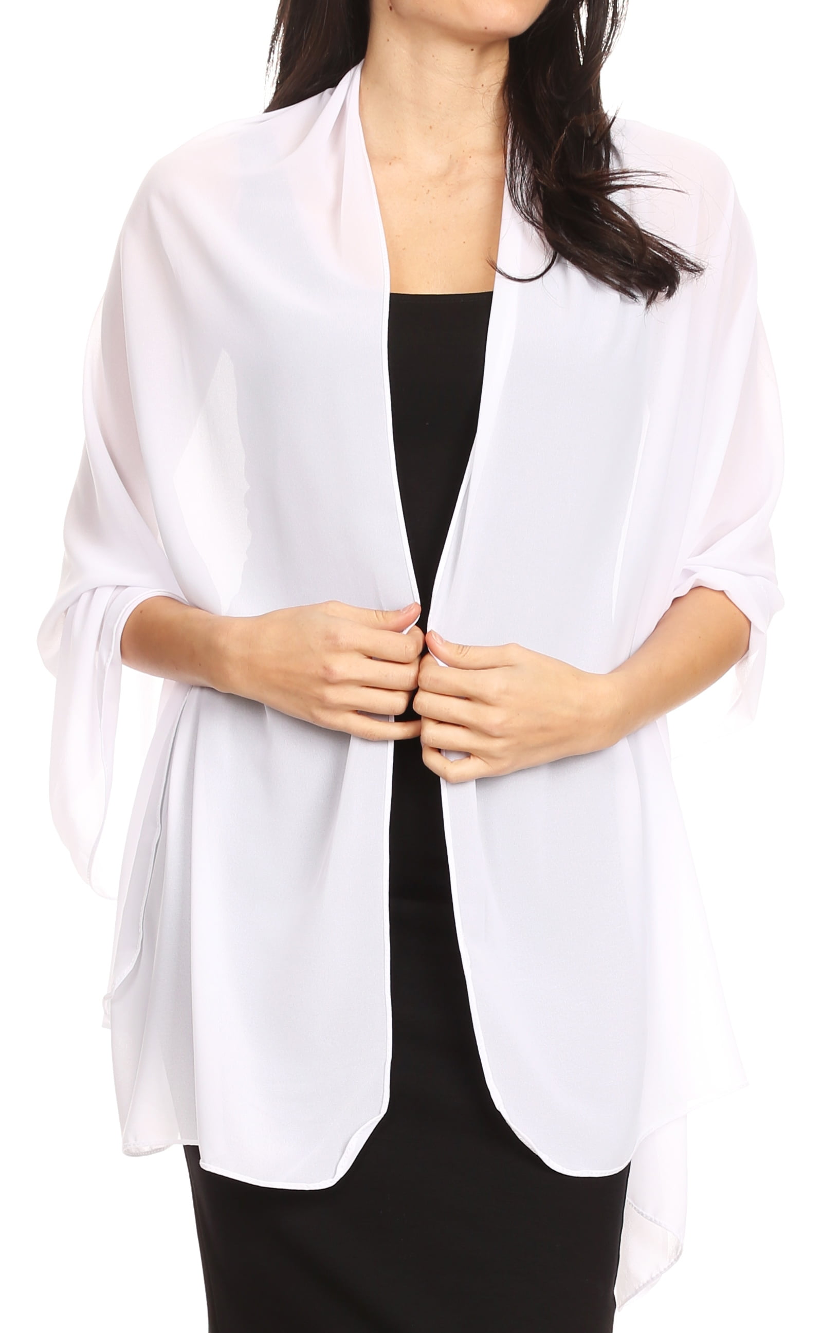 Sakkas Jona Women Soft Sheer Chiffon Bridal Wedding Evening Scarf Shawl Wrap Stole - White - 7029
