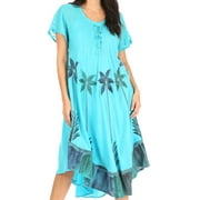 Sakkas Kai Palm Tree Caftan Tank Dress / Cover Up - Turquoise - One Size Regular