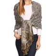 thumbnail image 1 of Sakkas Kalin Long Wide Woven Patterned Fringe Tassel Pashmina Shawl / Scarf - Black - One Size Regular, 1 of 5