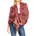 thumbnail image 1 of Sakkas Kalin Long Wide Woven Patterned Fringe Tassel Pashmina Shawl / Scarf - Pink / Black - One Size Regular, 1 of 5