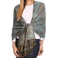 thumbnail image 1 of Sakkas Kalin Long Wide Woven Patterned Fringe Tassel Pashmina Shawl / Scarf - Turquoise - One Size Regular, 1 of 5