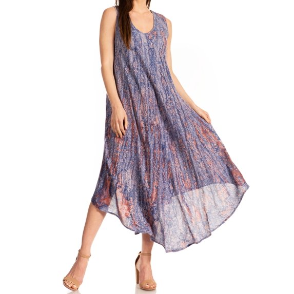 Sakkas Kara Long Draped Sleeveless Marbled Caftan Dress / Cover Up - Blue / Multi - One Size Regular