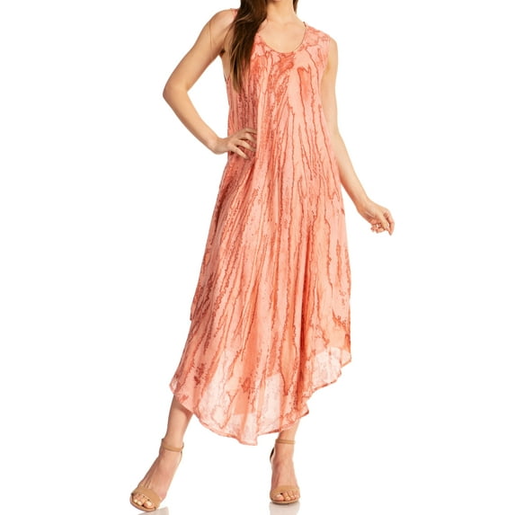 Sakkas Kara Long Draped Sleeveless Marbled Caftan Dress / Cover Up - Lavender - One Size Regular