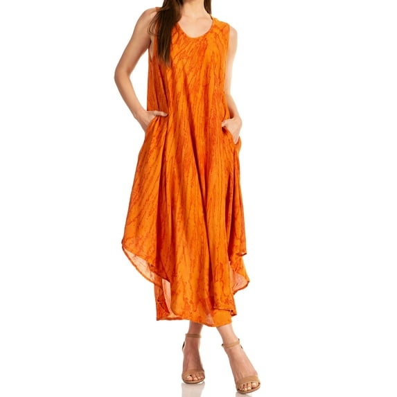 Sakkas Kara Long Draped Sleeveless Marbled Caftan Dress / Cover Up - Salmon - One Size Regular