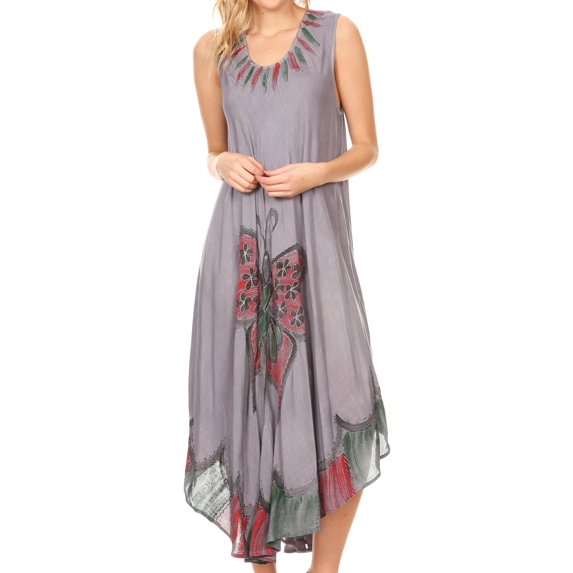 Sakkas Keola Women's Maxi Caftan Bathing Suit Cover Up Summer Dress Sleeveless - Grey - One Size Regular