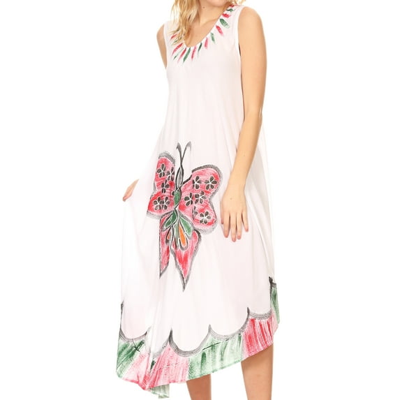 Sakkas Keola Women's Maxi Caftan Bathing Suit Cover Up Summer Dress Sleeveless - White - One Size Regular