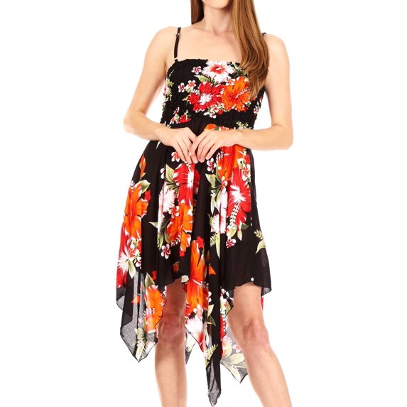 Sakkas Kiera Women's Tube Spaghetti Strap Floral Print Summer Casual Short Dress - B-Red - One Size