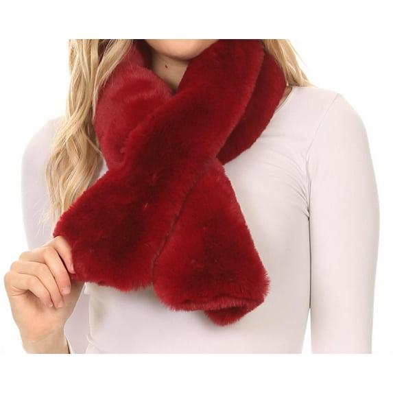Sakkas Kiy Loophole Faux Fur Long Soft Warm Comfortable Textured Bow Scarf - Burgandy - One Size Regular