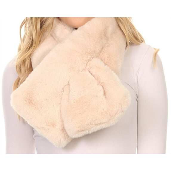 Sakkas Kiy Loophole Faux Fur Long Soft Warm Comfortable Textured Bow Scarf - Cream - One Size Regular