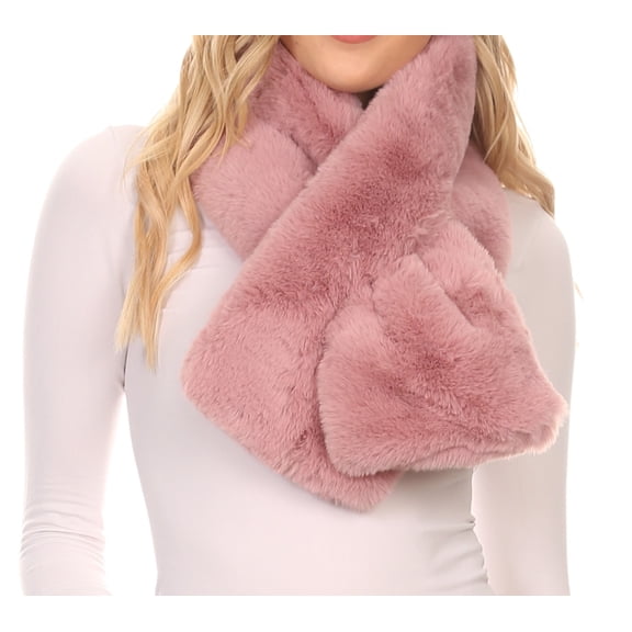 Sakkas Kiy Loophole Faux Fur Long Soft Warm Comfortable Textured Bow Scarf - Mauve - One Size Regular