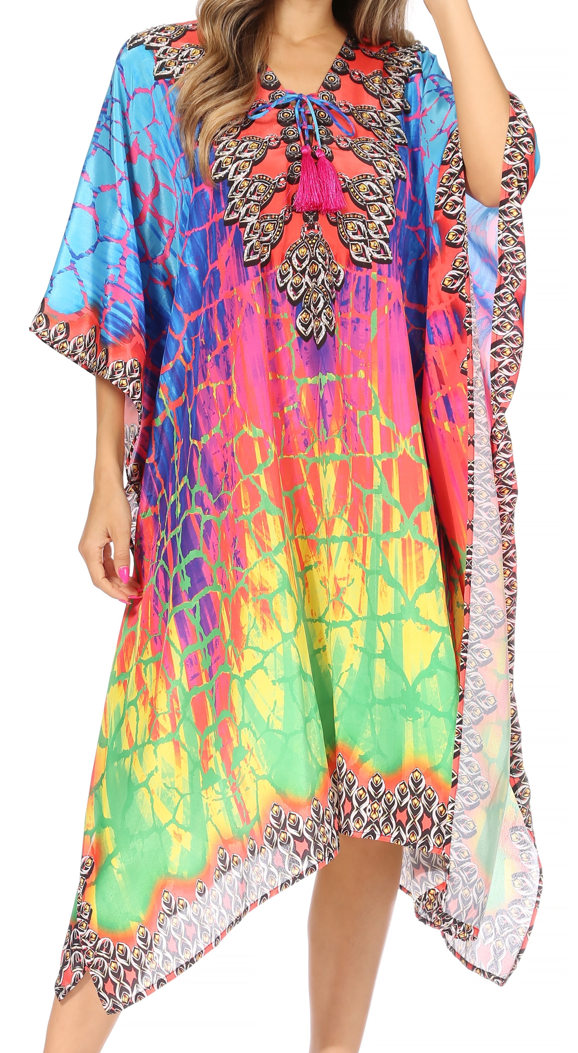 Sakkas Kristy Robe Caftan Longue Et Légère Avec Col En V, 17112-Turquoise/Violet/Multicolore, Taille Unique