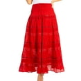 thumbnail image 1 of Sakkas Lace and Ribbon Peasant Boho Skirt - A-Burgandy - One Size, 1 of 11