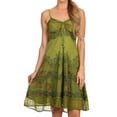 thumbnail image 1 of Sakkas Lacey Stonewashed Embroidered Silver Threaded Spaghetti Strap Dress - Green - 1X/2X, 1 of 4