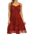 thumbnail image 1 of Sakkas Lacey Stonewashed Embroidered Silver Threaded Spaghetti Strap Dress - Red - L/XL, 1 of 4