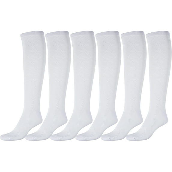 Sakkas Ladies Cute Colorful Design or Solid Knee High Socks Assorted 6-Pack - Jacquard White - 9-11