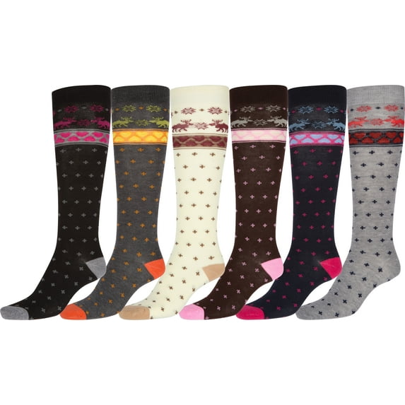 Sakkas Ladies Cute Colorful Design or Solid Knee High Socks Assorted 6-Pack - fairisle - 9-11