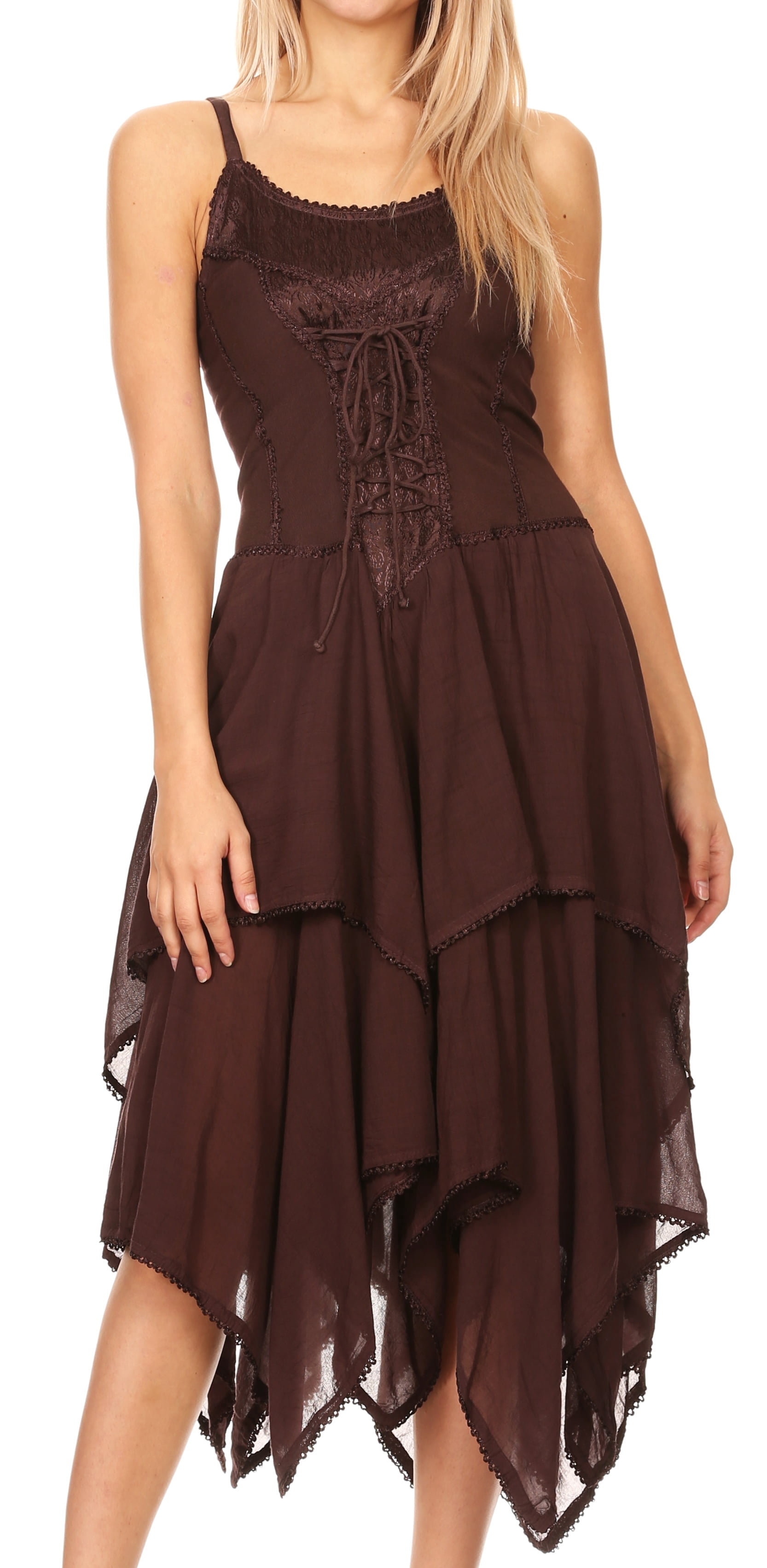 Sakkas Lady Mary Jacquard Corset Style Bodice Lightweight Handkerchief Hem  Dress - Brown - One Size - Walmart.com