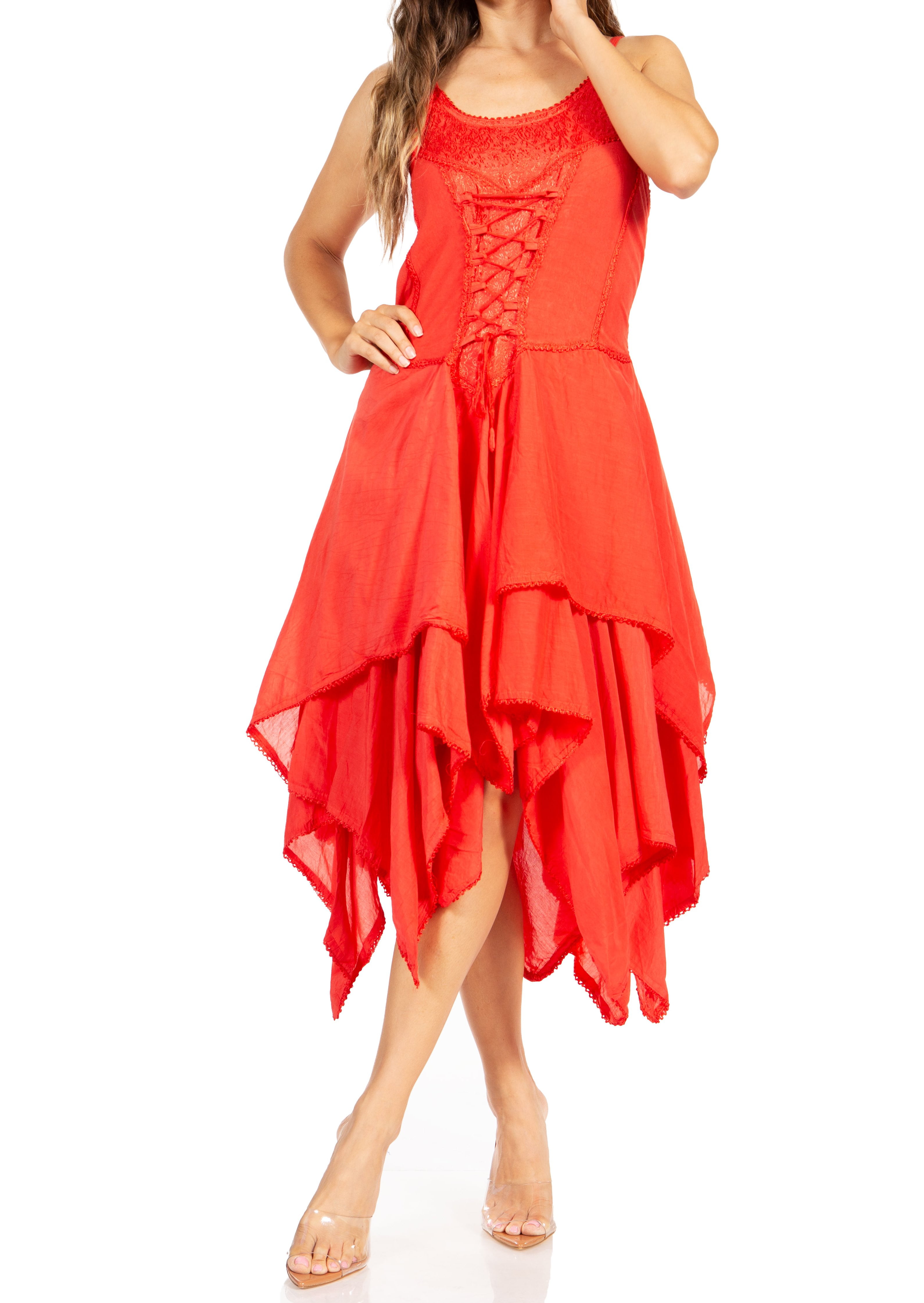 open lace back dress Mary Red Dress| Womens Midi Fit & Flare Dress | Doodlage main image 0