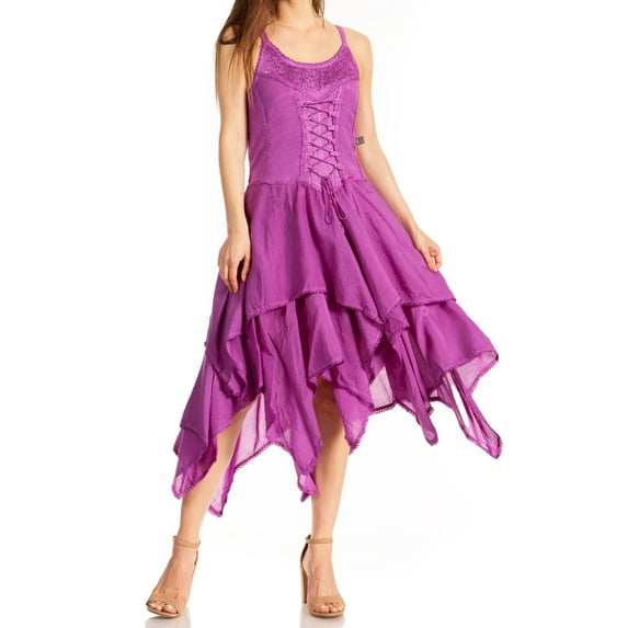 Sakkas Lady Mary Jacquard Corset Style Bodice Lightweight Handkerchief Hem Dress - Lavender - Plus Size