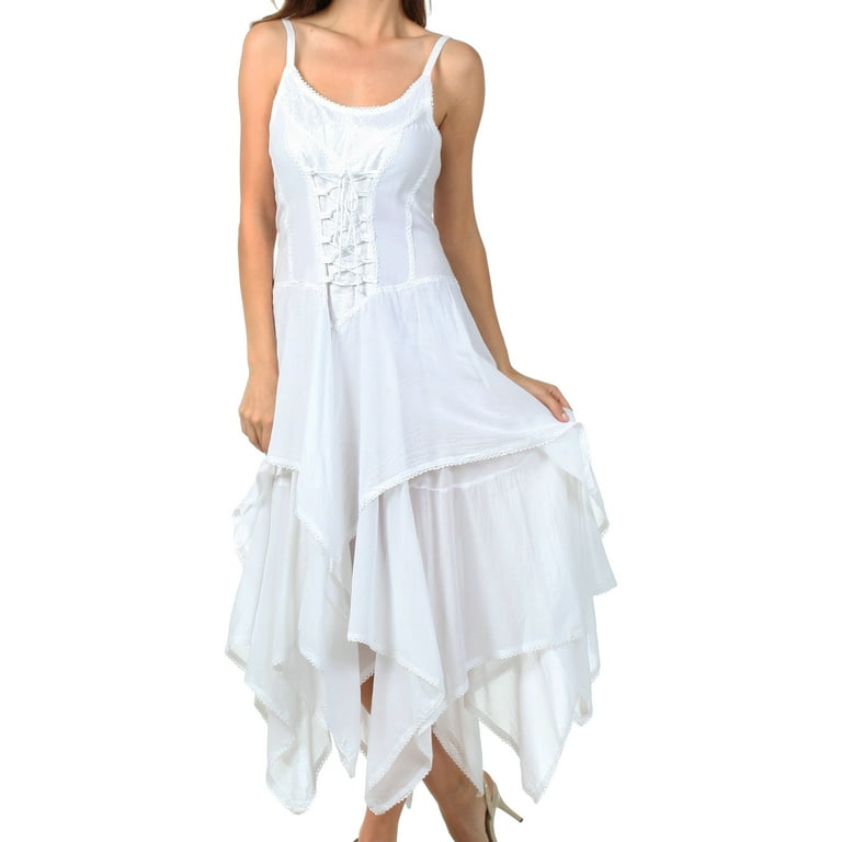 Sakkas Lady Mary Jacquard Corset Style Bodice Lightweight Handkerchief Hem Dress White One Size Walmart