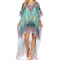 thumbnail image 1 of Sakkas Laisson Flowy Hi Low Caftan Rhinestone Boxy V Neck Dress Top Cover / Up - ST40-Turq - One Size, 1 of 5