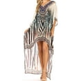 thumbnail image 1 of Sakkas Laisson Flowy Hi Low Caftan Rhinestone Boxy V Neck Dress Top Cover / Up - ZW129-White - One Size, 1 of 5
