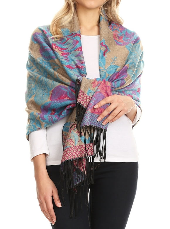 Sakkas Large Soft Silky Pashmina Shawl Wrap Scarf Stole in Solid Colors - Baby Blue - One Size