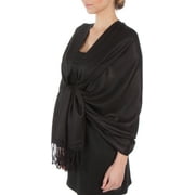 Sakkas Large Soft Silky Pashmina Shawl Wrap Scarf Stole in Solid Colors - Black - One Size