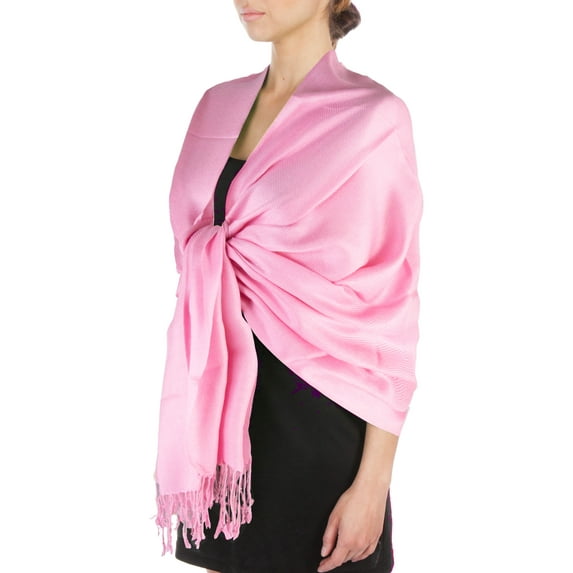 Sakkas Large Soft Silky Pashmina Shawl Wrap Scarf Stole in Solid Colors - Bubblegum Pink - 28x78