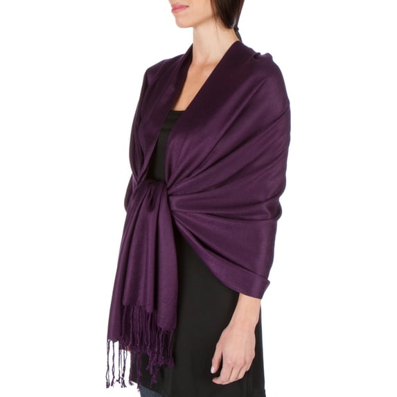 Sakkas Large Soft Silky Pashmina Shawl Wrap Scarf Stole in Solid Colors - Dark Purple - One Size