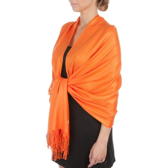 Sakkas Large Soft Silky Pashmina Shawl Wrap Scarf Stole in Solid Colors - Orange - One Size