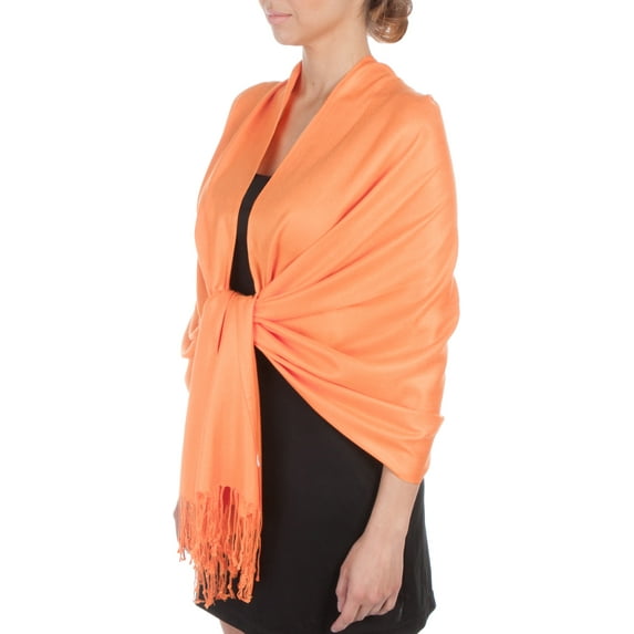 Sakkas Large Soft Silky Pashmina Shawl Wrap Scarf Stole in Solid Colors - Peach - One Size