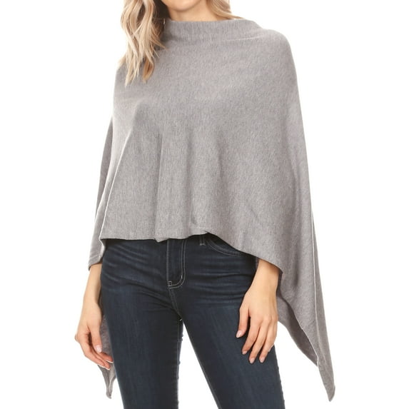 Sakkas Laurel Women's Super Soft Lightweight Cape Poncho Blanket Shawl Pullover - Gray - One Size Regular