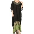 thumbnail image 1 of Sakkas Leonor Women's Boho Casual Long Maxi Caftan Dress Kaftan Cover-up LougeWear - 7-BlackGreen - One Size, 1 of 5