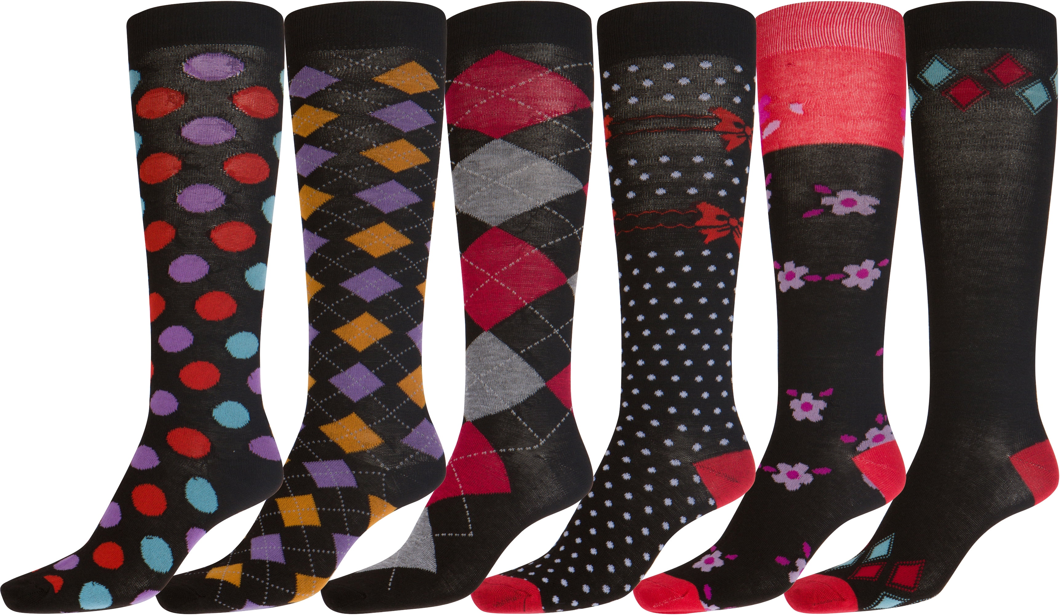 Calze Colorate Sakkas LIEA Per Donna, 6 Paia, Modello Unico E Fantasie Miste, Lunghezza Sotto Il Ginocchio - 6