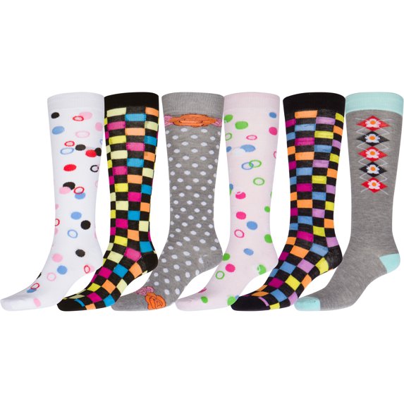 Sakkas Liea Ladies Colorful Unique Pattern / Solid Knee High Socks Assorted 6-Pack - style13 - 9-11