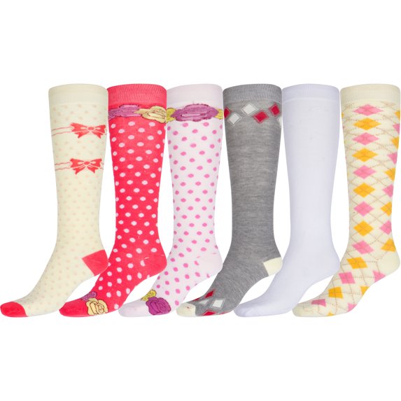 Sakkas Liea Ladies Colorful Unique Pattern / Solid Knee High Socks Assorted 6-Pack - style7 - 9-11