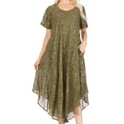 Sakkas Lila Freckled Dyed Cap Sleeve Scoopneck Long Caftan Dress / Cover Up - Olive - One Size