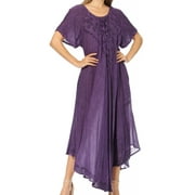 Sakkas Lilia Embroidered Lace Up Bodice Relaxed Fit Maxi Sun Dress - A-Purple - One Size Regular