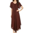 thumbnail image 1 of Sakkas Lilia Embroidered Lace Up Bodice Relaxed Fit Maxi Sun Dress - Dark Brown - One Size Regular, 1 of 5