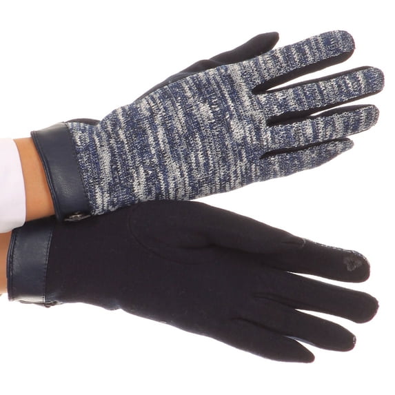 Sakkas Lilith Heather Knit Wrist Length Touch Screen Wrist Snap Winter Gloves - Navy - L