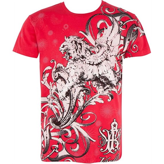 Sakkas Lion and Vines Metallic Silver Embossed Cotton Mens Fashion T-Shirt - Red - X-Large