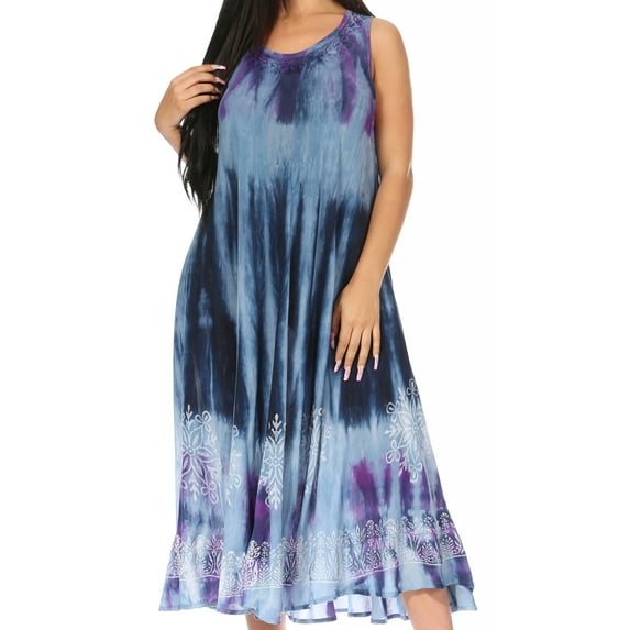 Sakkas Liza Women's Casual Summer Maxi Caftan Sleeveless Dress Boho w/Pockets Nice - 482104-GreyPurple - One Size