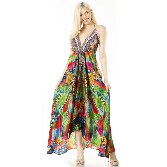 Sakkas Lizi 2 Women's Maxi High-Low Halter Handkerchief Dress Beach Party Vacation - 543 - One Size
